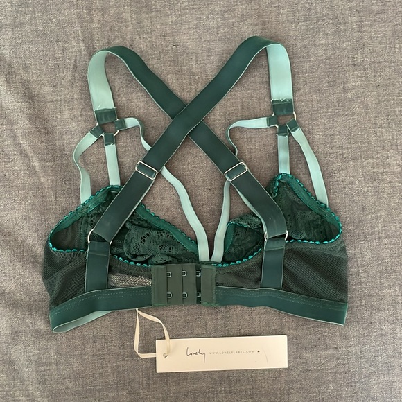 Lonely Lulu Strappy Velvet Lace Bra Set in Emerald Green 30D - Picture 3 of 7
